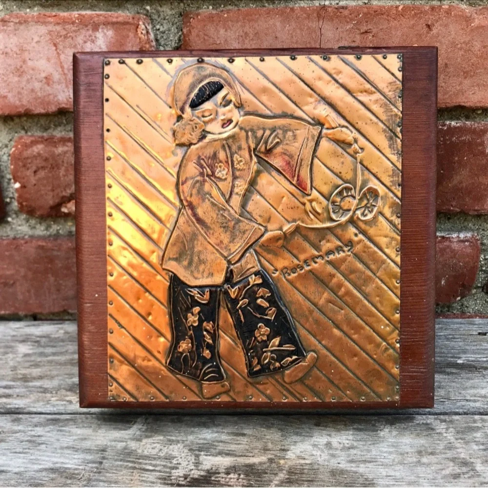 Vintage Copper Art Box with Asian Motif